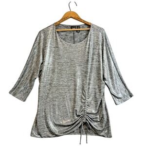 CHICOS Travelers Silver Top Womens Size 2 Medium Slinky Knit 3/4 Sleeve Cinch